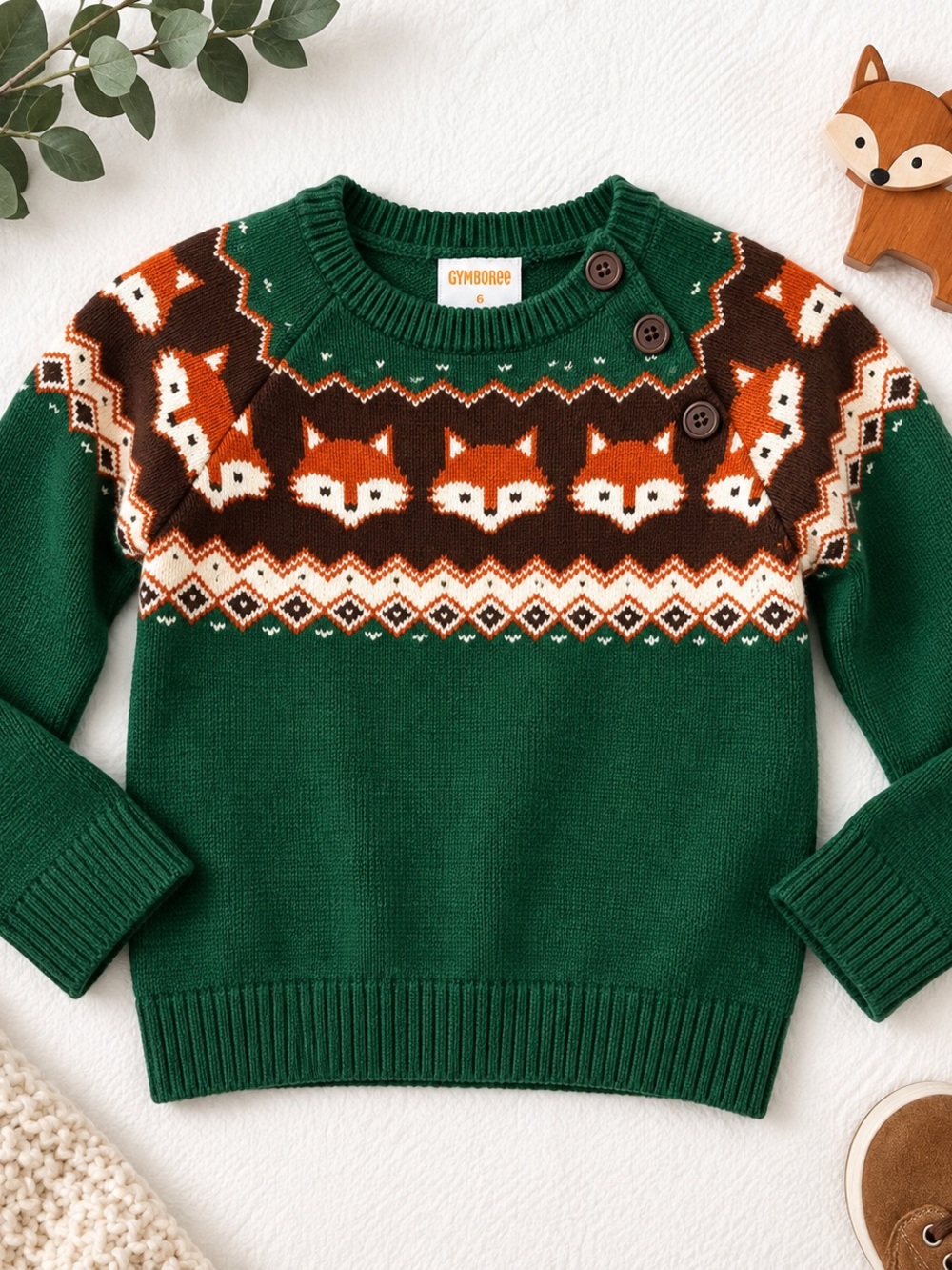 Gymboree Green Fox Fair Isle Crewneck Sweater